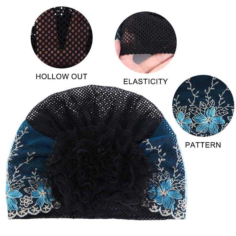 Hair Care Indian - Indian Flower Mesh Lace Embroidery Hijab