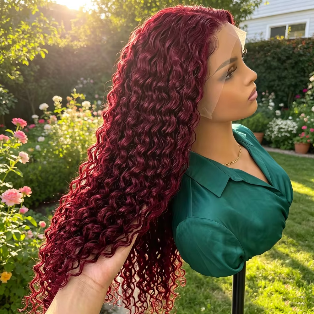 99J Burgundy Red Deep Wave Hum - đánh giá và giá Lace Front Wig