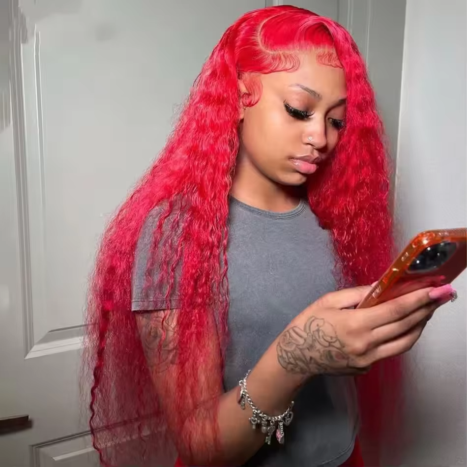99J Burgundy Red Deep Wave Hum - đánh giá và giá Lace Front Wig