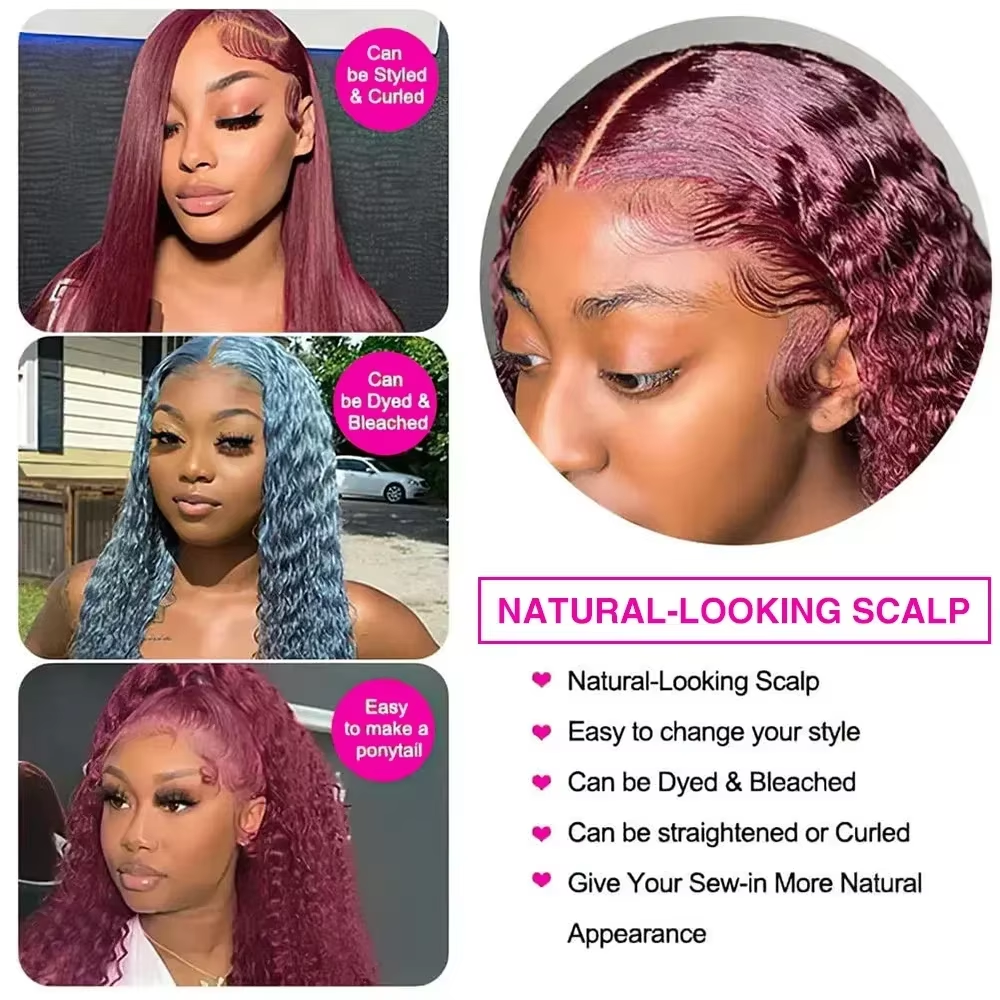 99J Burgundy Red Deep Wave Hum - đánh giá và giá Lace Front Wig