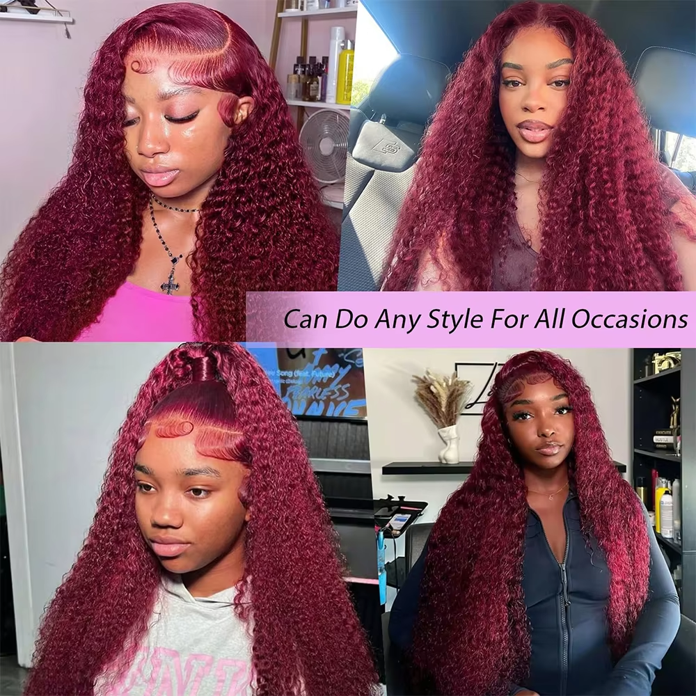 99J Burgundy Red Deep Wave Hum - đánh giá và giá Lace Front Wig